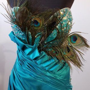 Strapless, Feather Detail Prom / Pageant / Cocktail Dress NWT